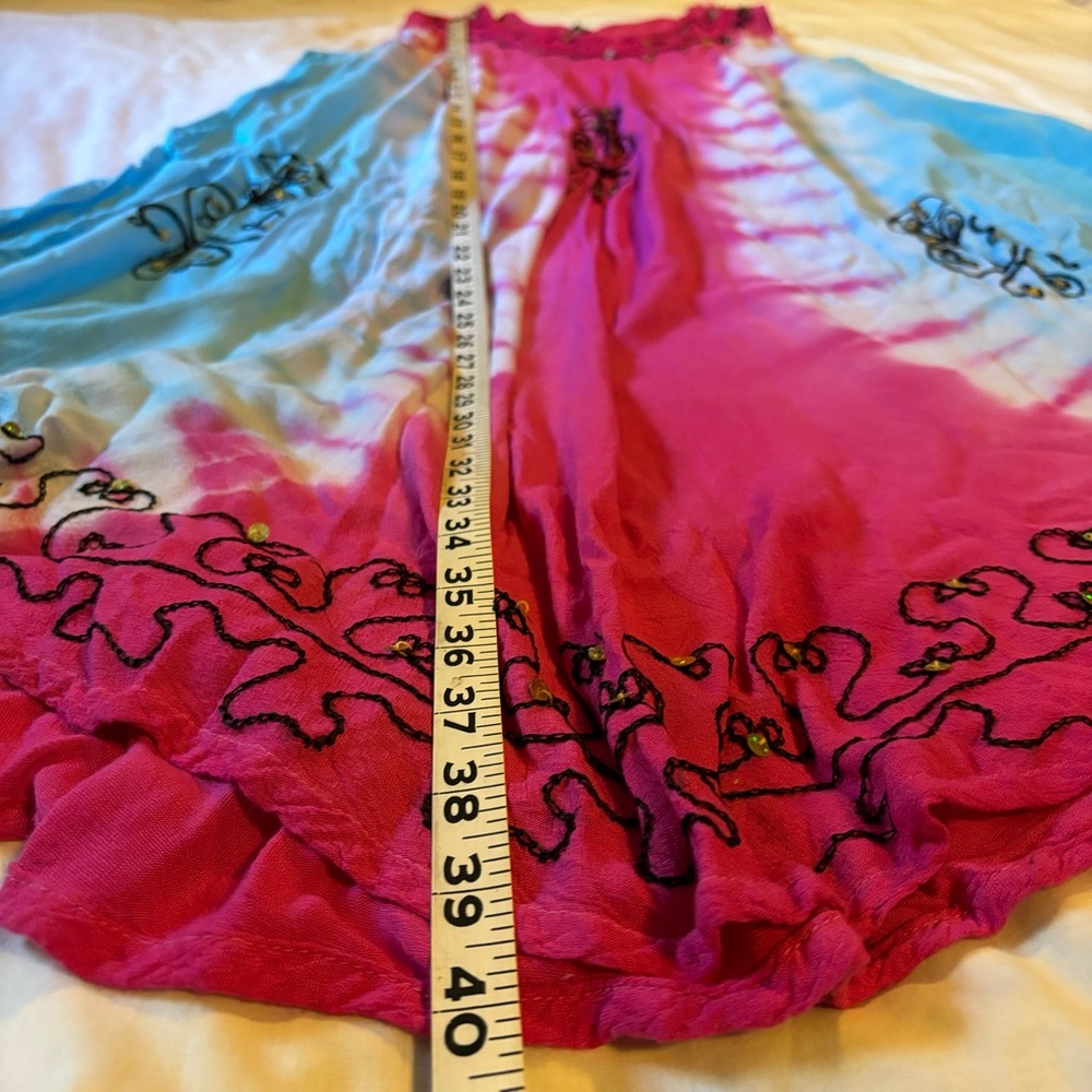 Embroidered Tie-Dye Umbrella Blue Pink Dress OS Light Breezy Beach Cover-Up - Picture 7 of 8